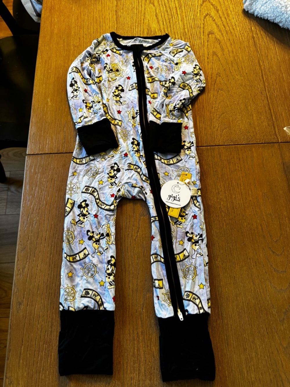 Gigi's Closet Bamboo Black-Trim Mickey Print One-Piece Zippy